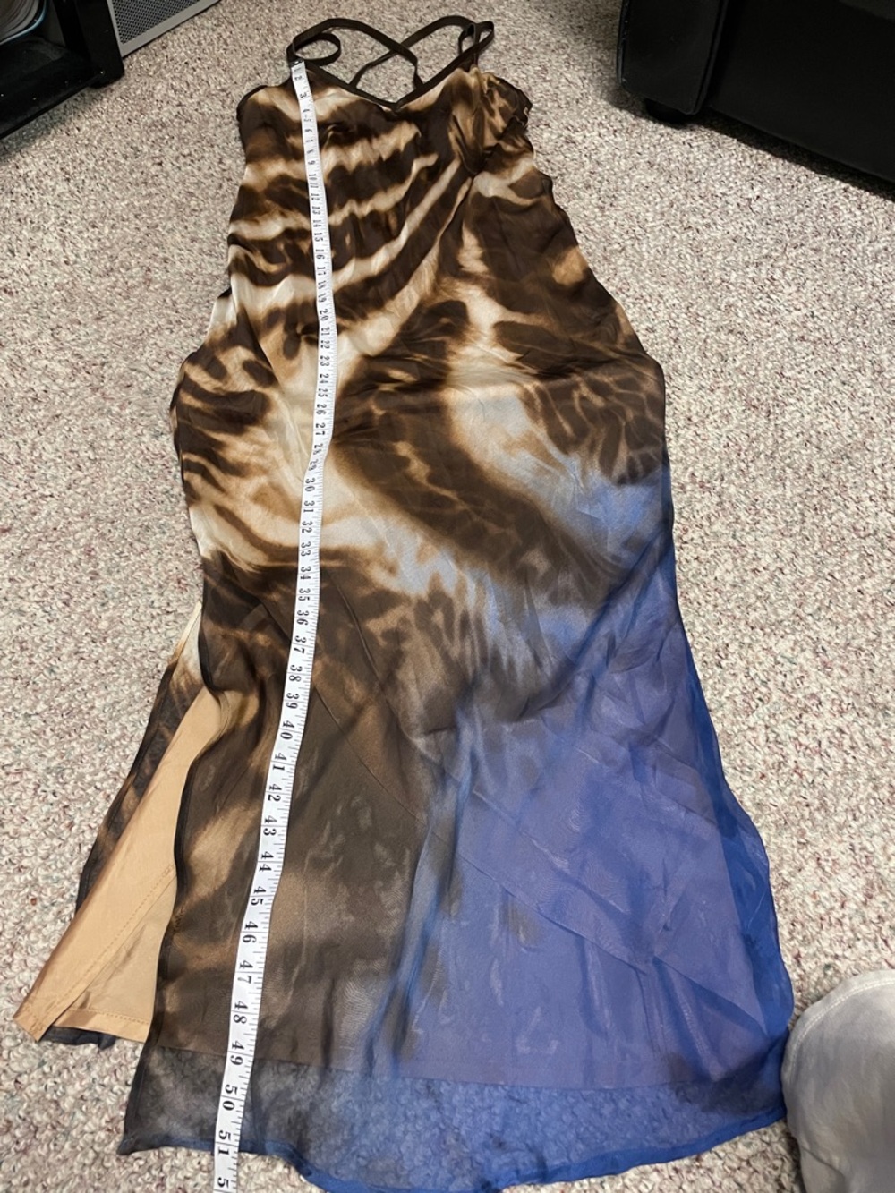 Danier leather/100% silk Brown and Blue Ombre Slip maxi Dress with Slit- new - Picture 8 of 12